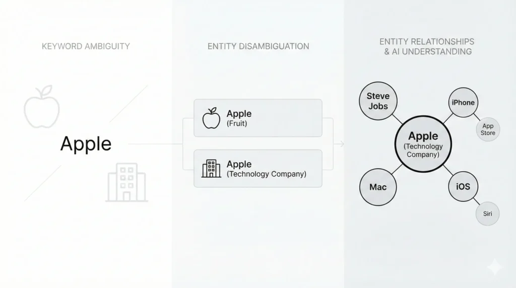 A concept image explaining about Entity SEO